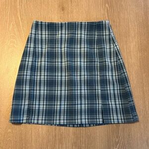 Brandy Melville Blue Black & White Tartan Plaid Mini Skirt Zip Back EUC One Size